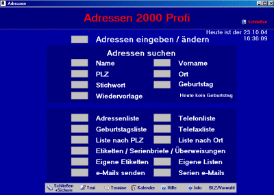 Screenshot vom Programm: Adressen 2000