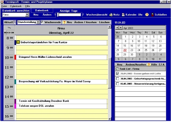 Screenshot vom Programm: Terminprofi