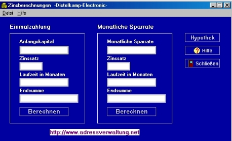 Screenshot vom Programm: Zinsen